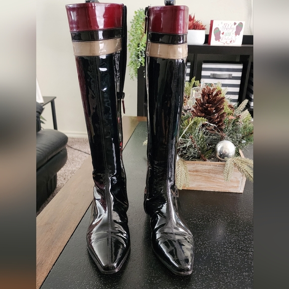 Burberry Italy Patent Leather Long Boots Super Cute 💕 - Picture 1 of 10